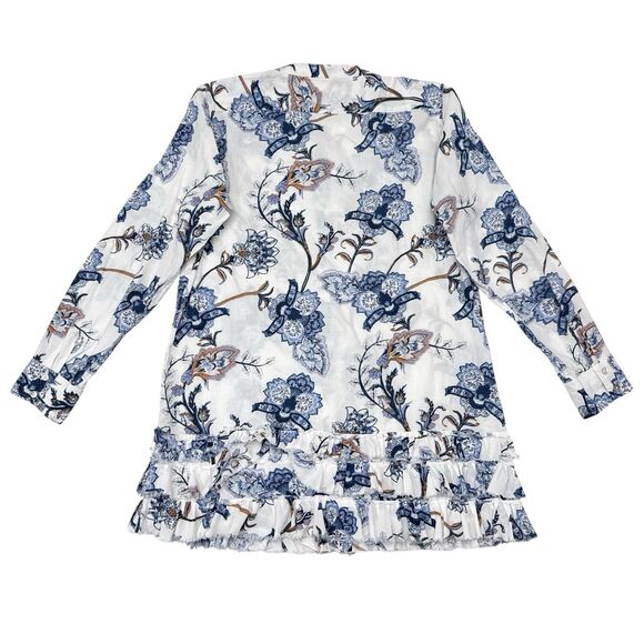 Sundance Top Medium White Floral Button Front Shirt Raw Hem Tiered Gwen Tunic - Picture 2 of 7